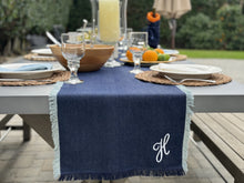 Load image into Gallery viewer, Table Runner - Navy Denim Fringe