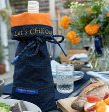 Load image into Gallery viewer, Wine Bag - Navy Denim/Orange