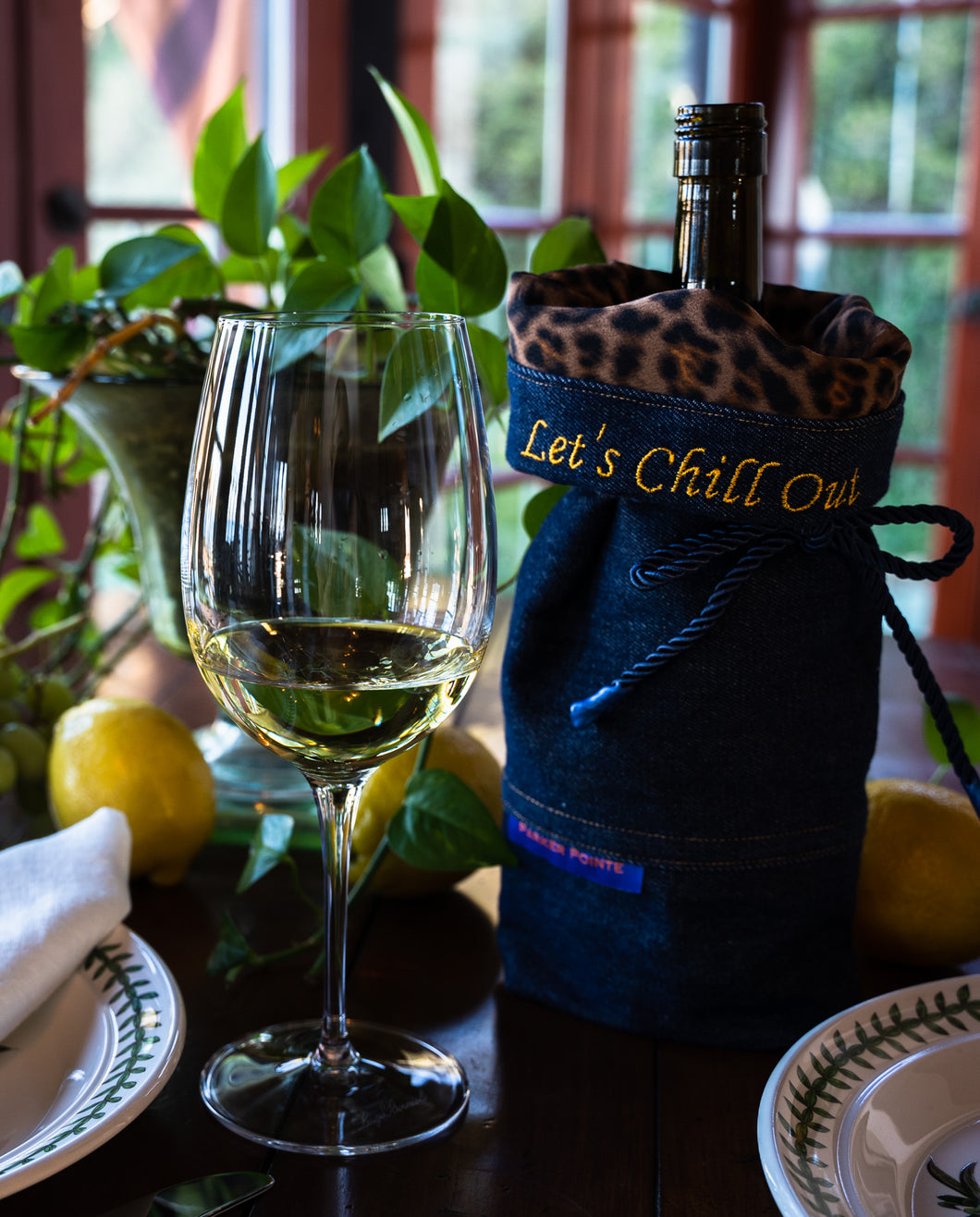 Wine Bag - Navy Denim/Cheetah